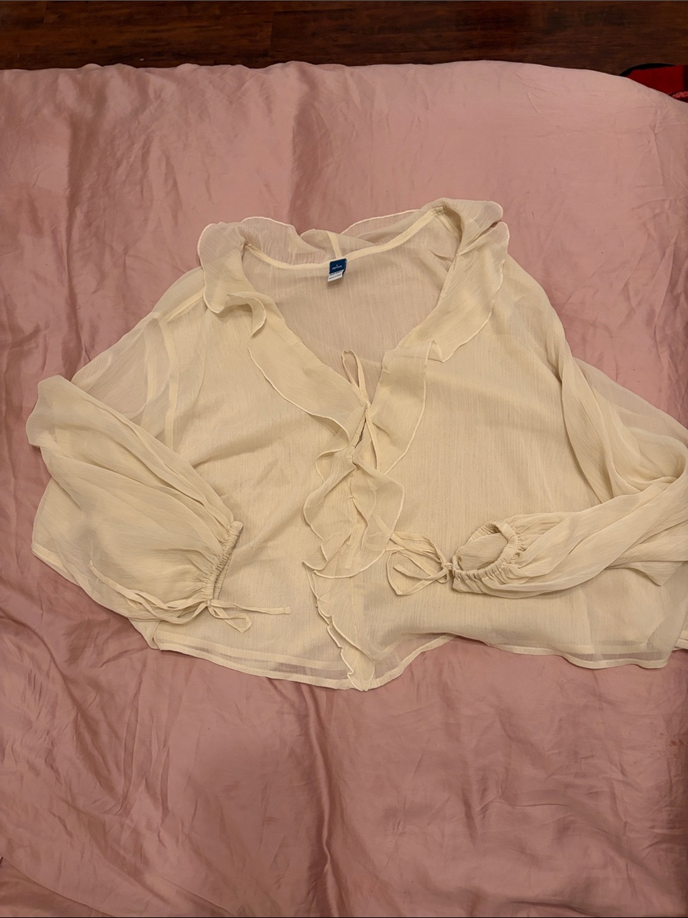 Old Navy Light Cream Ruffle Tie-Front Blouse